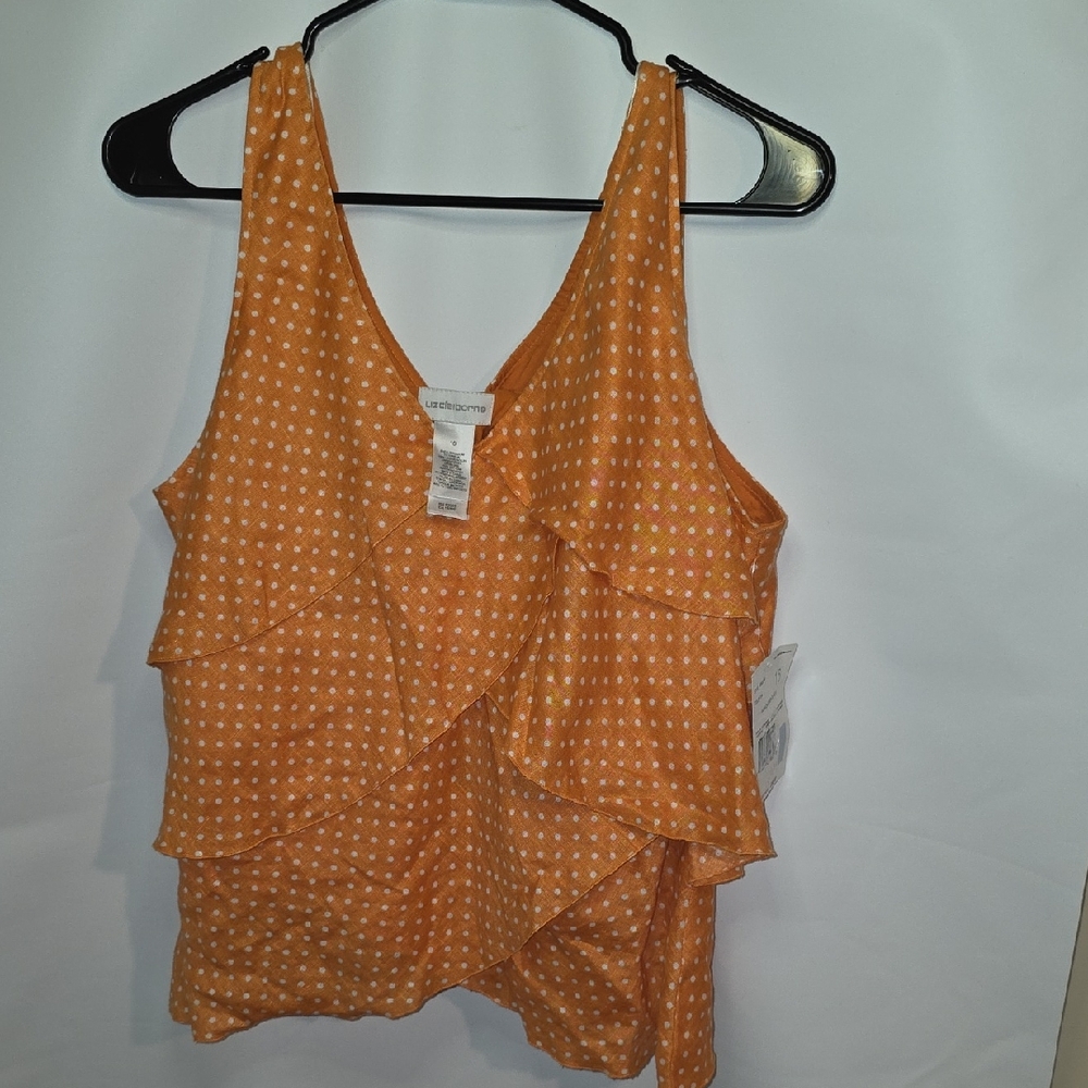 Liz Claiborne Orange Polka Dot Layers sleeveless Top Summer Dopamine Retro